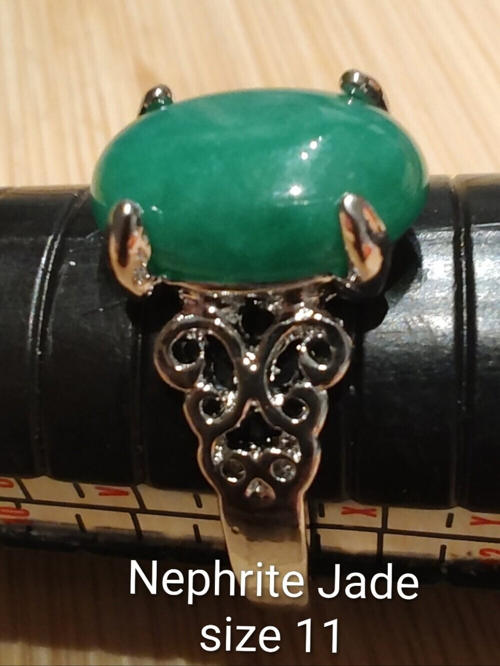 Nephrite Jade Set In Stainless Steel Size 11